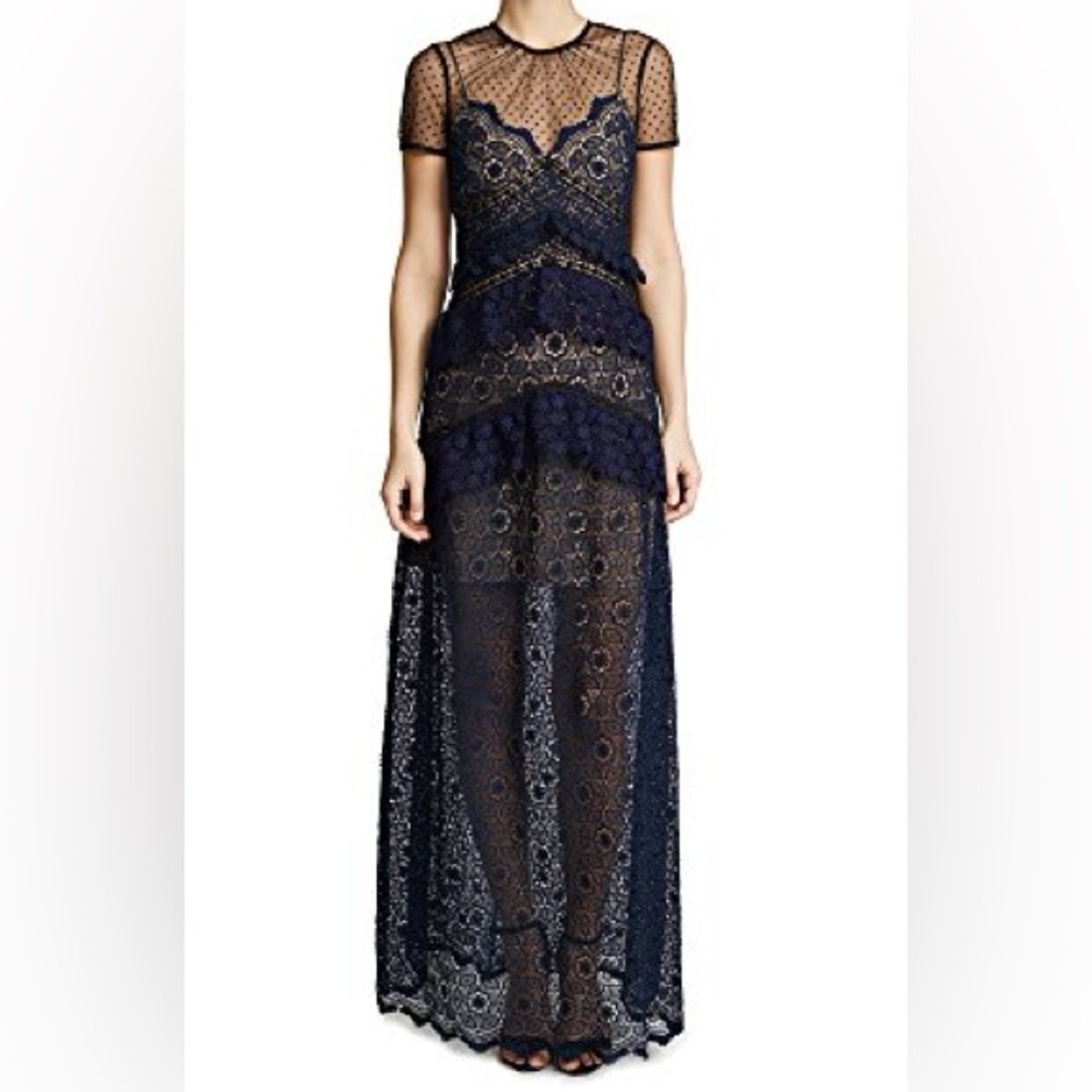 Self portrait navy lace maxi dress